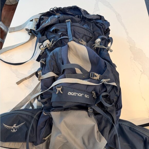 Osprey Aether 60 Men's Backpack - Blue and Gray - Picture 2 of 6